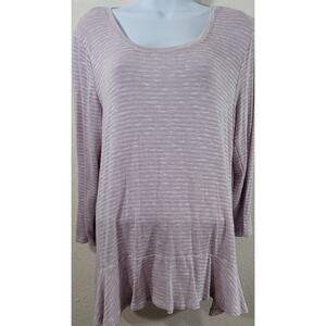 Absolutely Famous Lilac White Striped Slub Knit Top XL Lightweight Soft Stretchy
